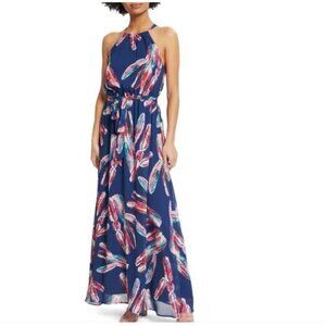 ModCloth, Illuminated Elegance Cactus Print Tie Neck Halter Maxi Dress